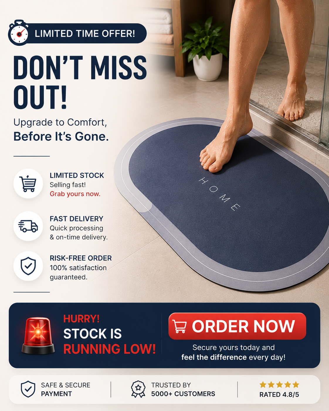 Ultra Absorbent Anti-Slip Bathroom Mat | Quick Dry Luxury Bath Rug for Modern Homes