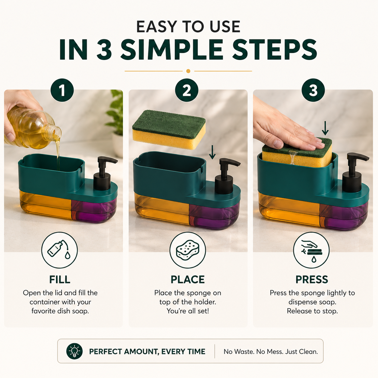 3-in-1 Soap Dispenser & Sponge Holder | Soap Dispenser for Kitchen