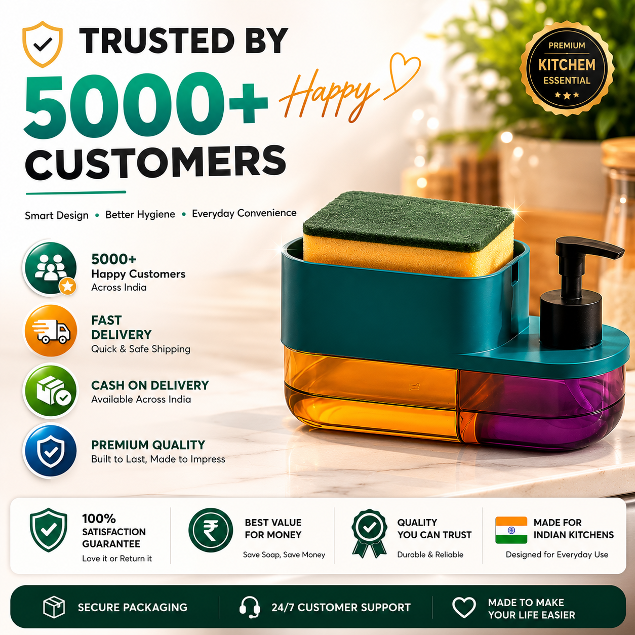 3-in-1 Soap Dispenser & Sponge Holder | Soap Dispenser for Kitchen