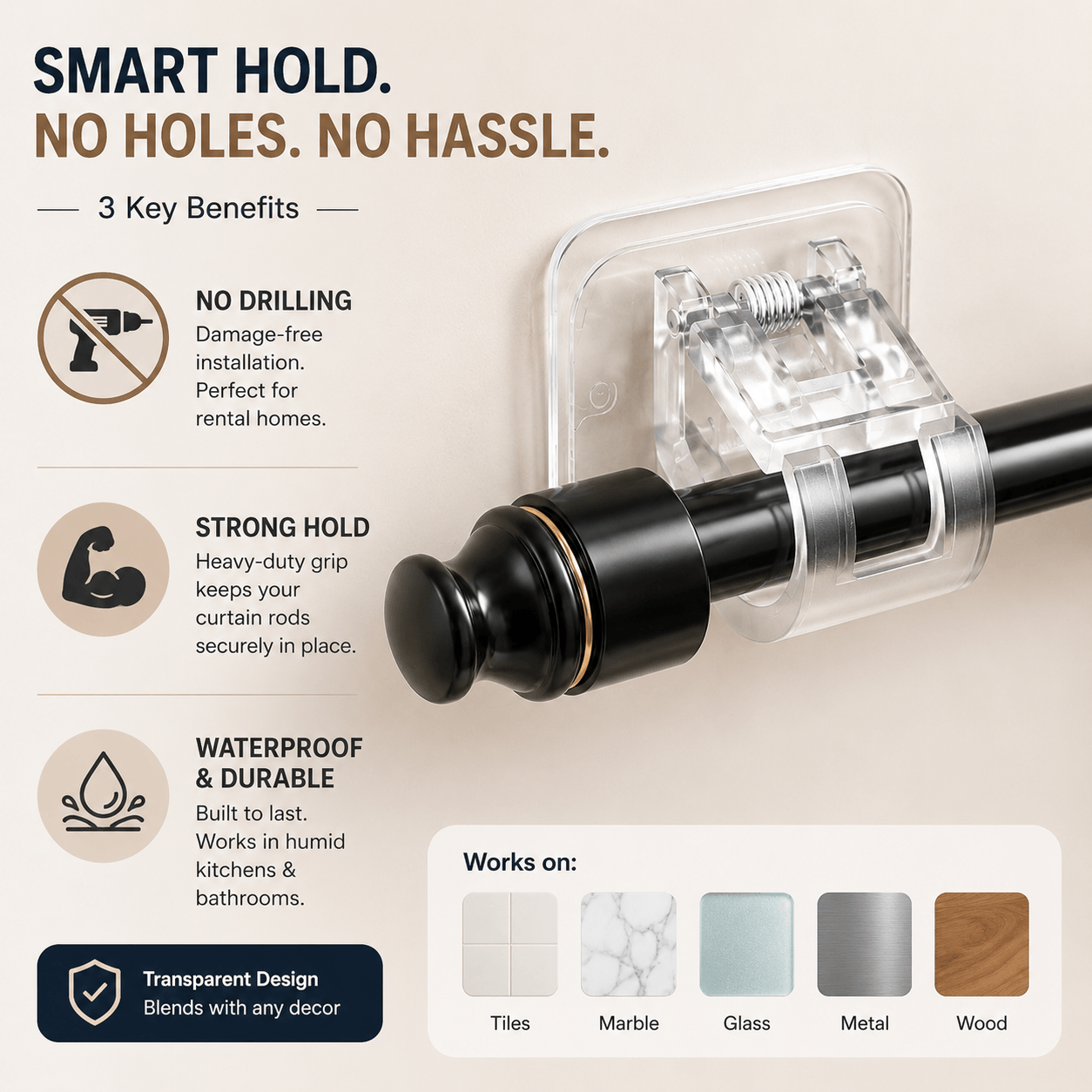 Hold Strong Without Drilling – The Smart Rod Holder for Modern Homes