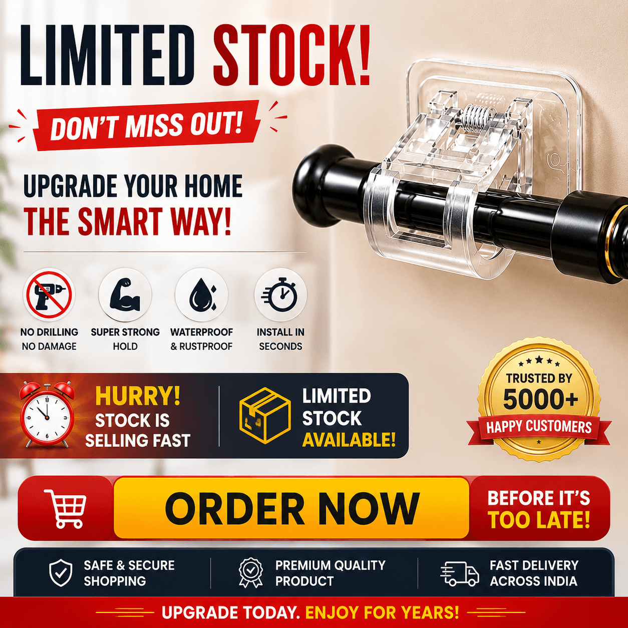 Hold Strong Without Drilling – The Smart Rod Holder for Modern Homes