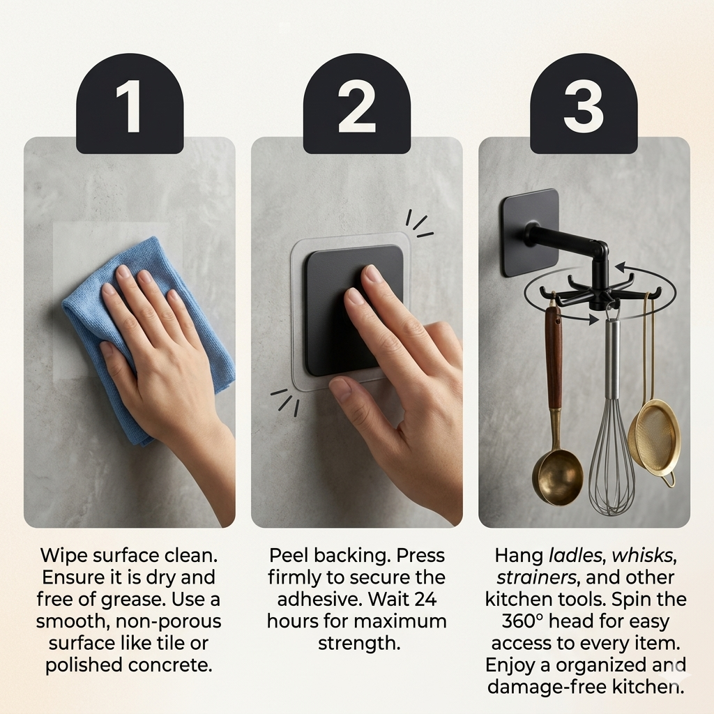 360° Wall-Mounted Adjustable Degree hook Stiker