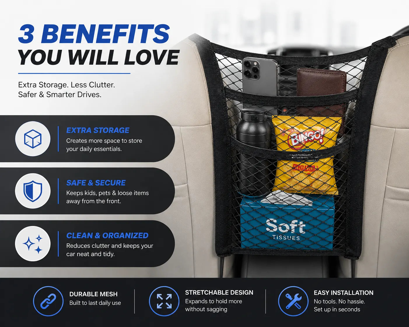Universal 3 Layer Car Mesh Organizer